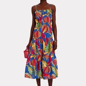 FARM RIO Beaks & Bananas Blue Tropical Sleeveless Cotton Midi Dress Size Medium